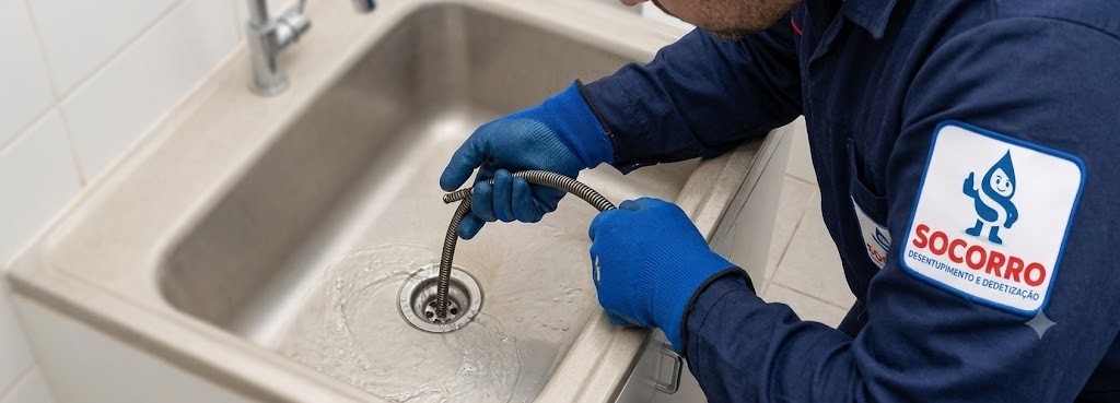 Profissional realizando desentupimento na Palhocinha