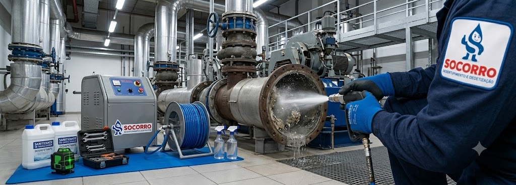 Profissional realizando Desentupimento, Hidrojateamento e Manutenção Preventiva Industrial em Garopaba